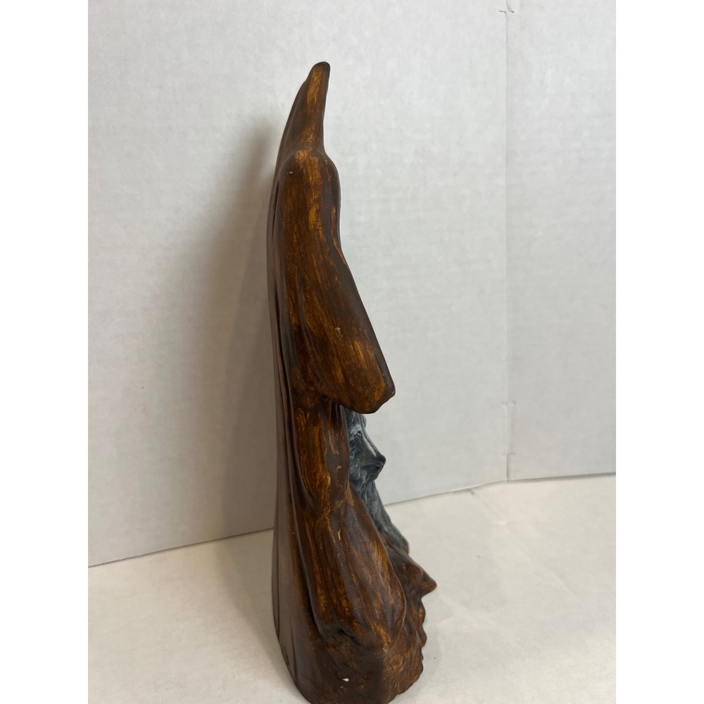 Native American Chief and Wolf Resin Sculpture Howling‎ Wolf Faux Wood Figurine - Picture 4 of 10